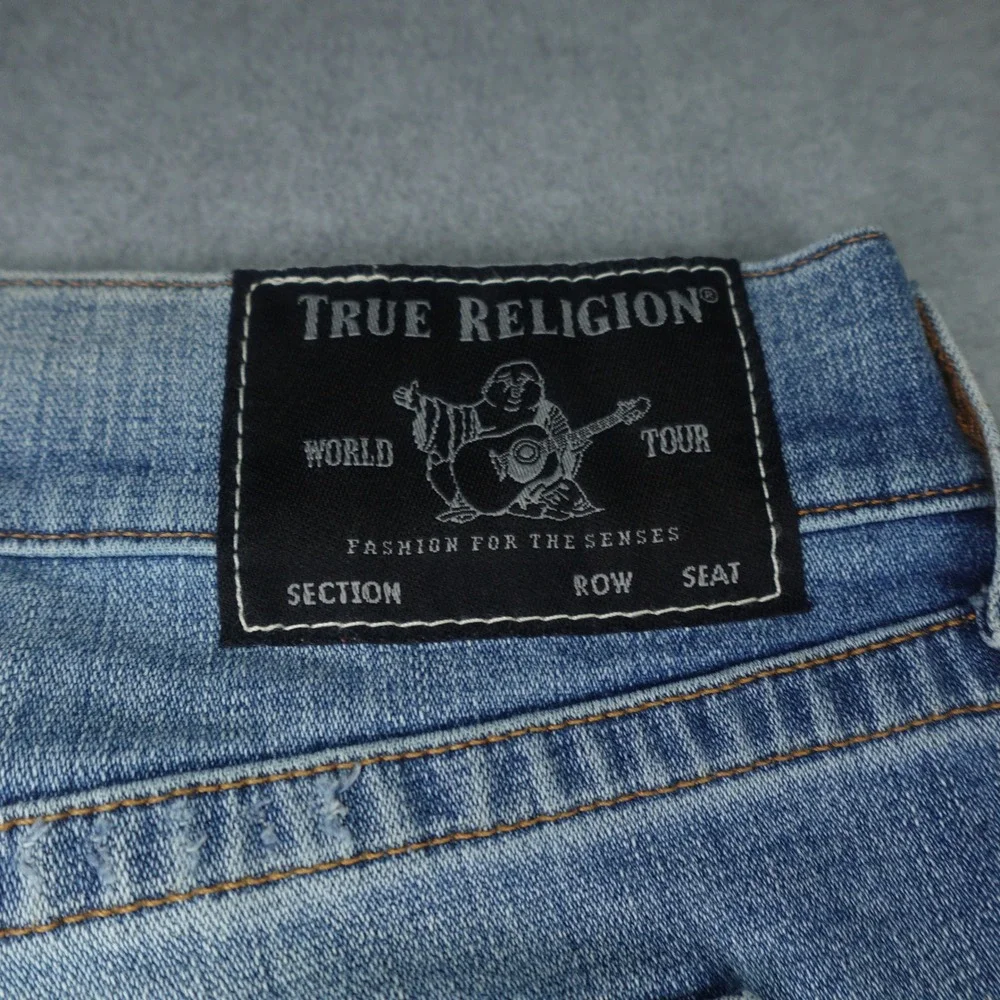 True Religion Jeans Mens 40 Blue Distressed Rocco Relaxed Skinny Pony Express